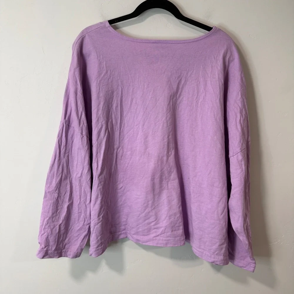 Bryn Walker Purple Cotton Long Sleeve Scoop Neck Boxy Top XL Natural Fiber - Picture 2 of 9
